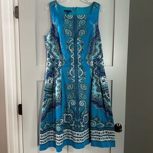 Talbots Teal and White Paisley Midi Dress